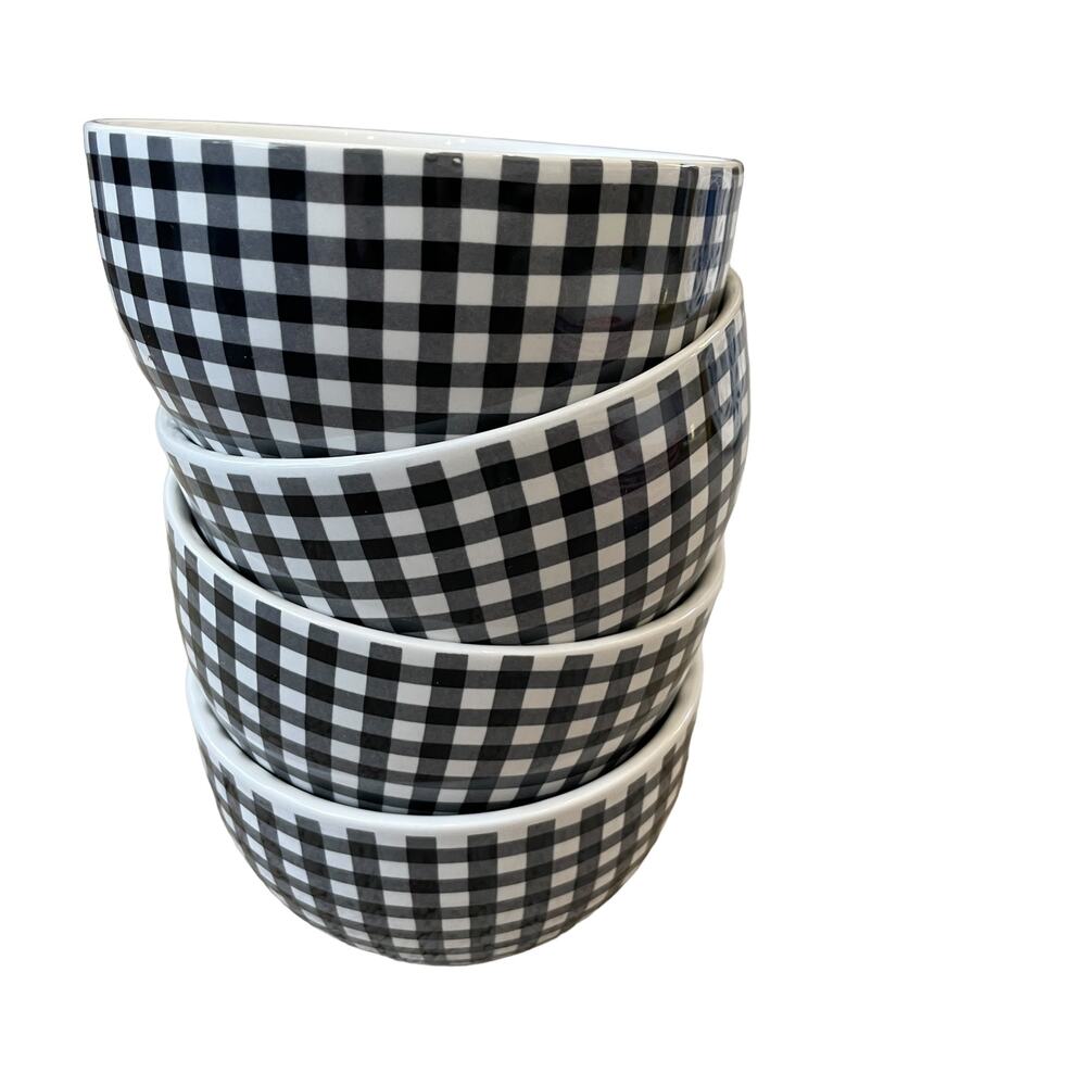 DOLLY PARTON Set of 4 Ceramic Tidbit Bowls Black|White Gingham Red Floral INEW